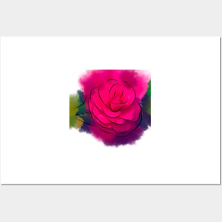 Red Camellia Bloom In Abstract Posters and Art